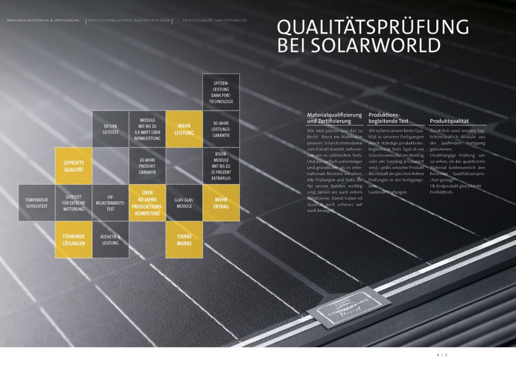 Broschüre über die Produktqualität bei SolarWorld