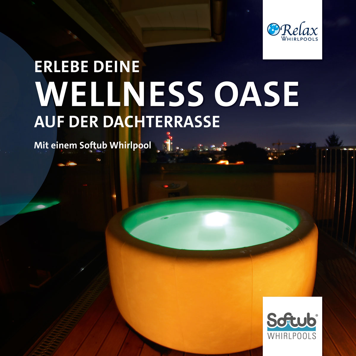 Prospekt für Relax Whirlpools über Softup-Dachterrassenpools