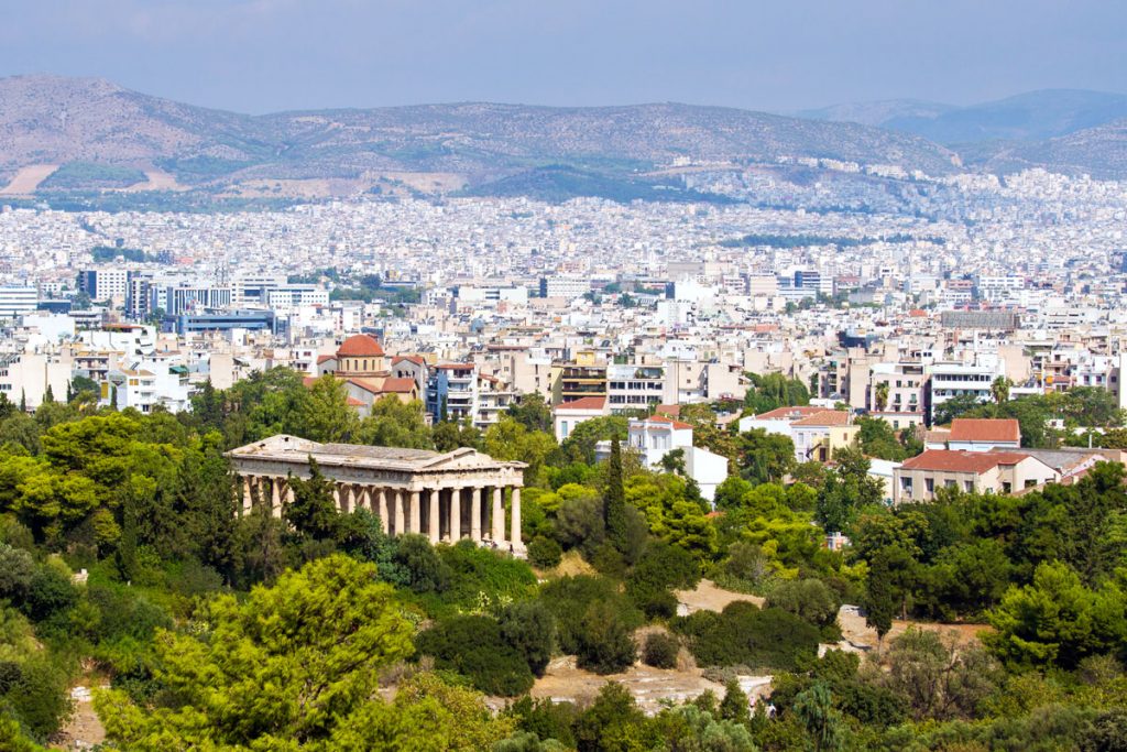 Blick über die Agora nach Athen, Griechenland