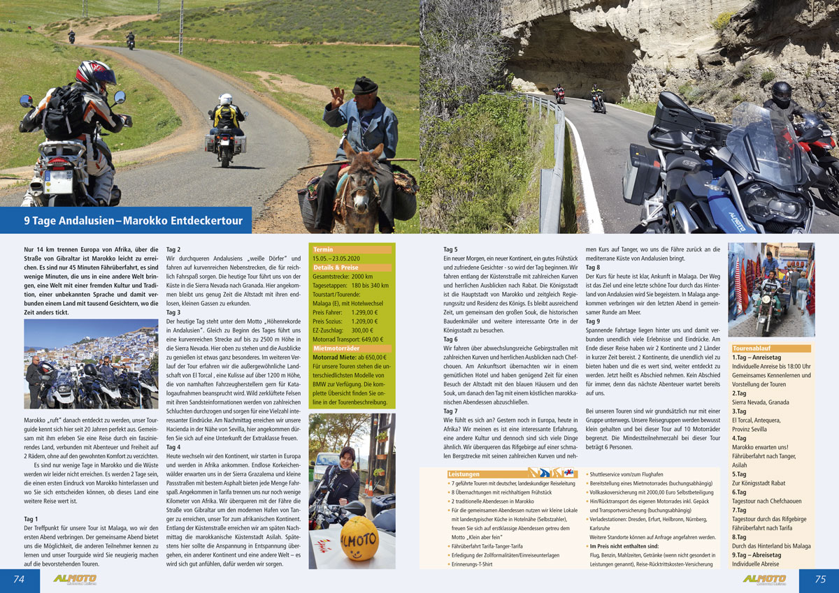 Gestaltung Katalog 2020 Almoto Motorradreisen