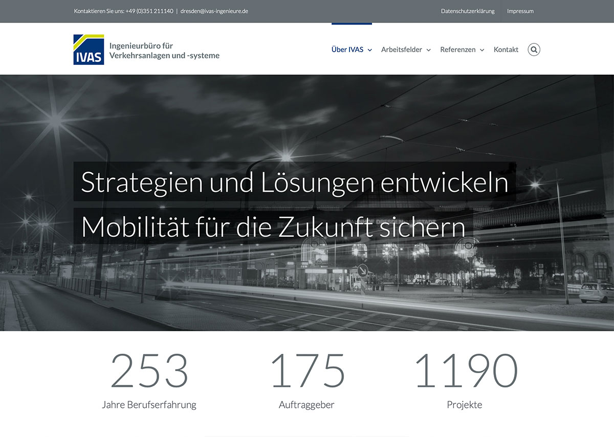 Gestaltung der neuen Webseite des Ingenieurbüros IVAS in Dresden