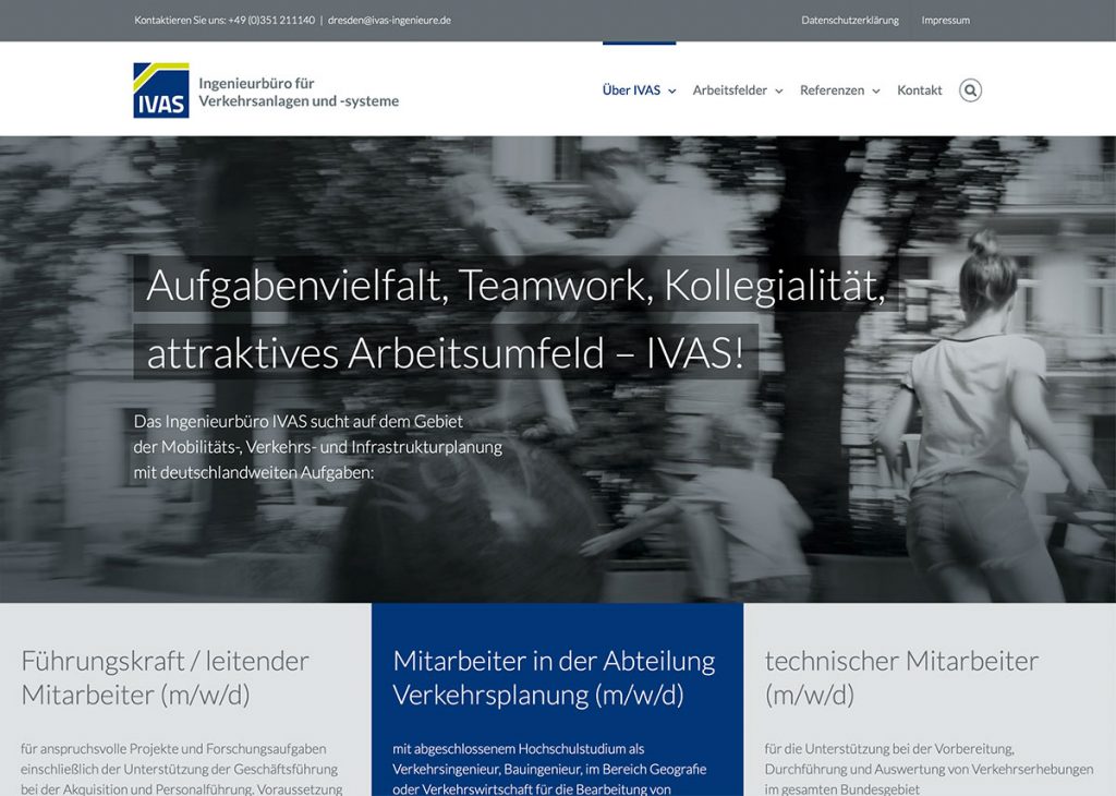 Gestaltung der neuen Webseite des Ingenieurbüros IVAS in Dresden