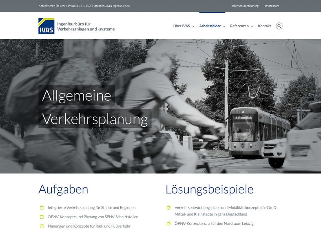 Gestaltung der neuen Webseite des Ingenieurbüros IVAS in Dresden