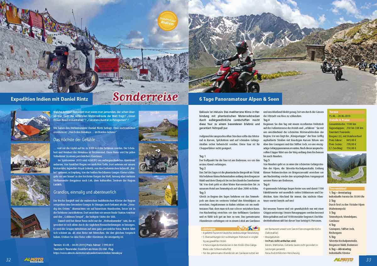 Kataloggestaltung Almoto Motorradreisen mit Sonderreise